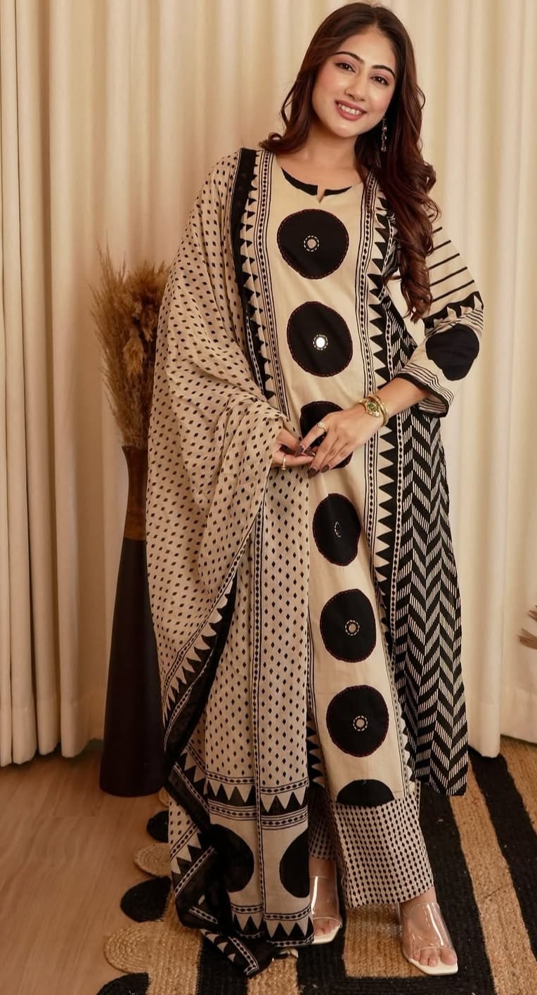 Black Elegant Ajrakh Cotton Suit Set